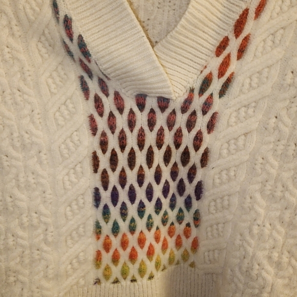 Anthropologie Maeve V-Neck Cable-Knit Wool Sweater Rainbow size MED - Picture 5 of 13